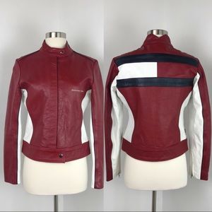 tommy hilfiger red leather jacket